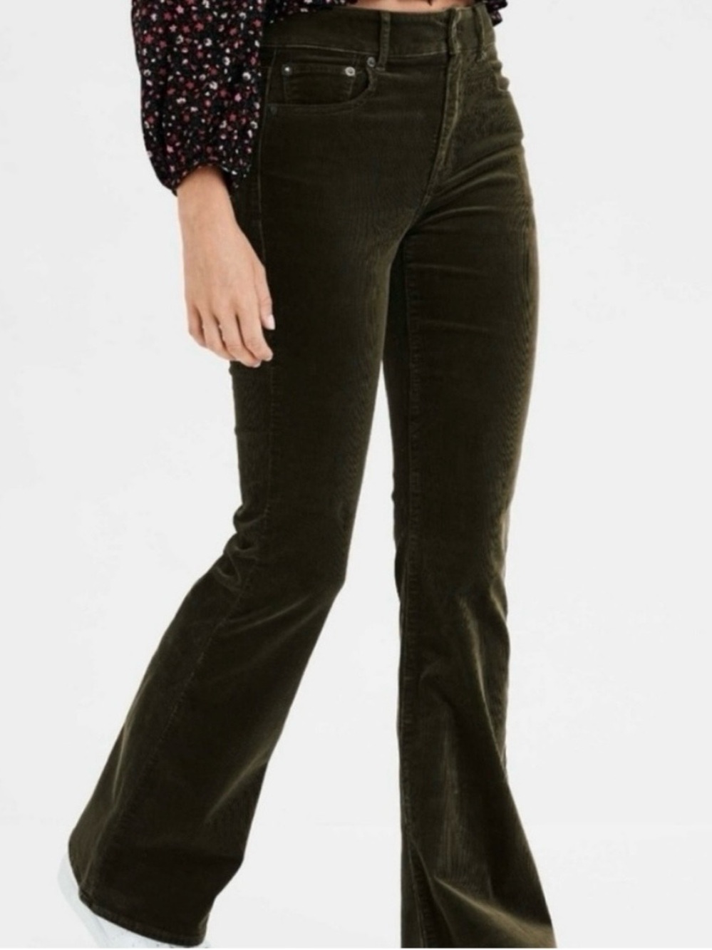 American Eagle Outfitters Olive Green Corduroy Boot Cut Pants 2 SHORT